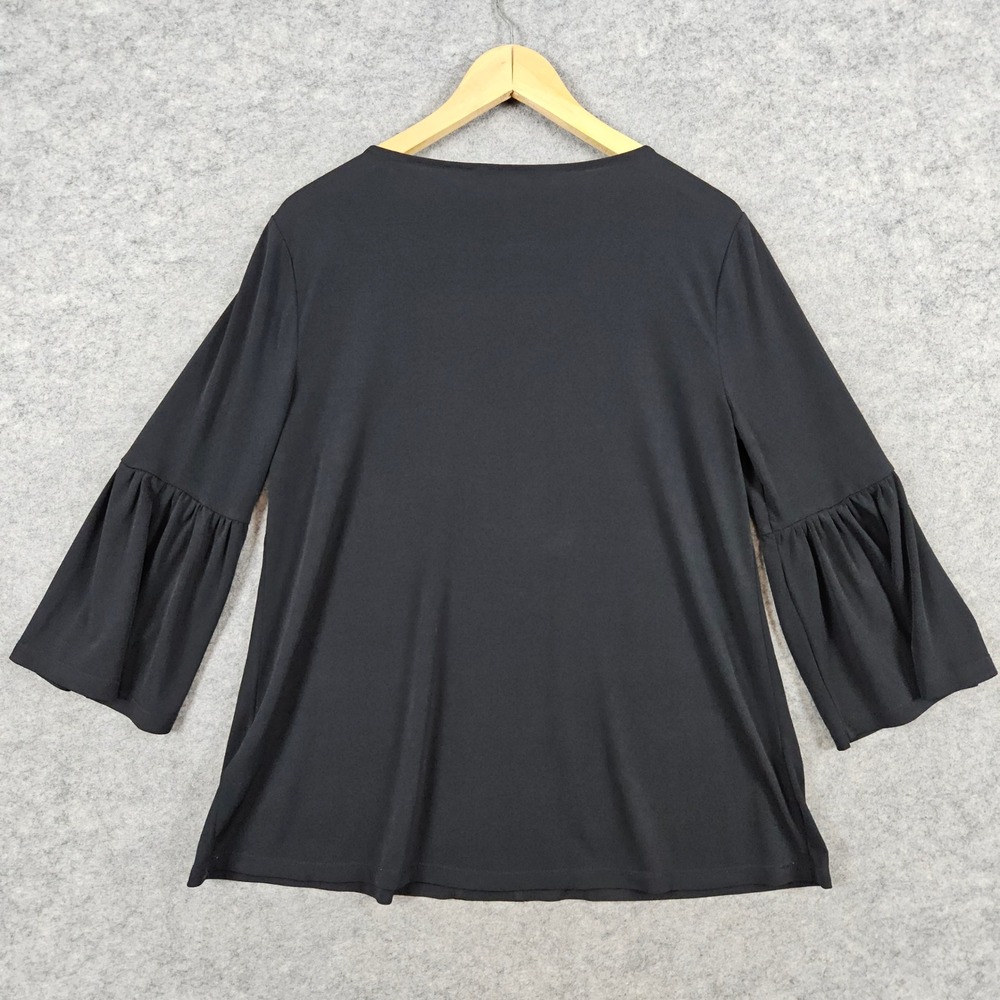 Ellen Tracy Black Bell Sleeve Studded Embellished Blouse Top Women's Size M Work - Picture 12 of 12
